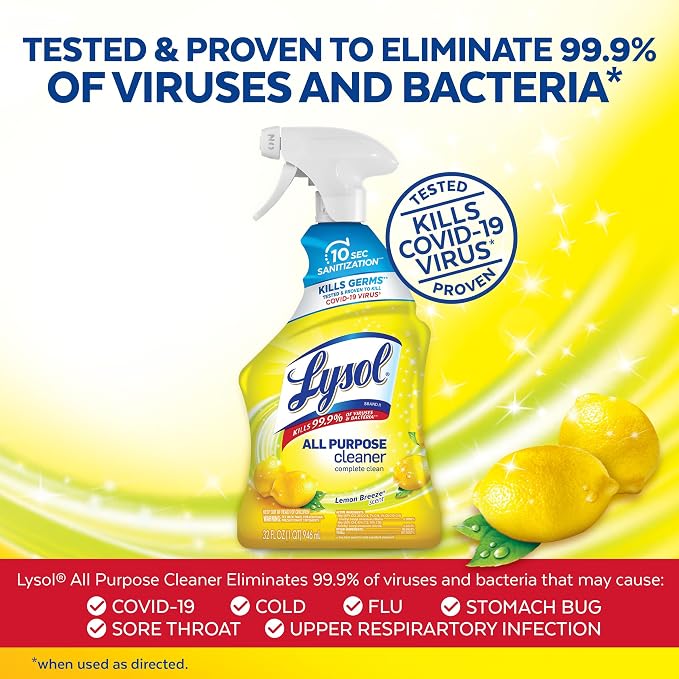 Lysol All Purpose Cleaner Spray, Multi-Purpose Disinfecting Spray, Kitchen & Bathroom Cleaner, Lemon Breeze Scent, 32 Fl Oz (Pack of 4)