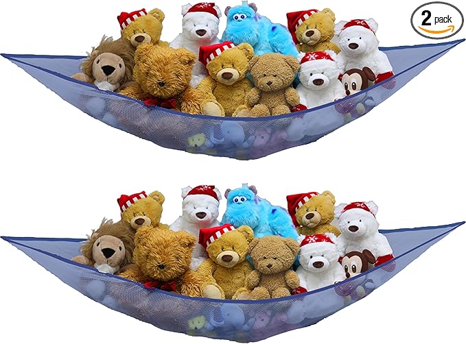 Simple Houseware 2 Pack Stuffed Animal Toy Hammock Net, Corner Wall Storage for Kids Room, Dark Blue