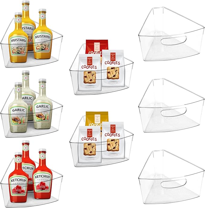 URALFA Lazy Susan Organizer Set of 8, 1/8 Wedge Corner Cabinet Organizer | 10"x9.5"x4" Clear Plastic with Handles, 4" Deep Capacity, BPA-Free Food Safe , Transparent for Easy Visibility