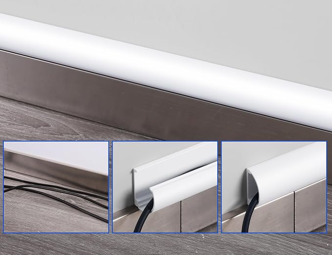 ZhiYo 34in Cord Hider for 2-4 Wall-Mounted TV Wires, 1.4" W x 0.7" H, Beige | Split-Hinge Design for Easy Installation, Half-Round Glazed Finish Ideal for Wall/Baseboard, Self-Adhesive, 2 Pack (17" Each)
