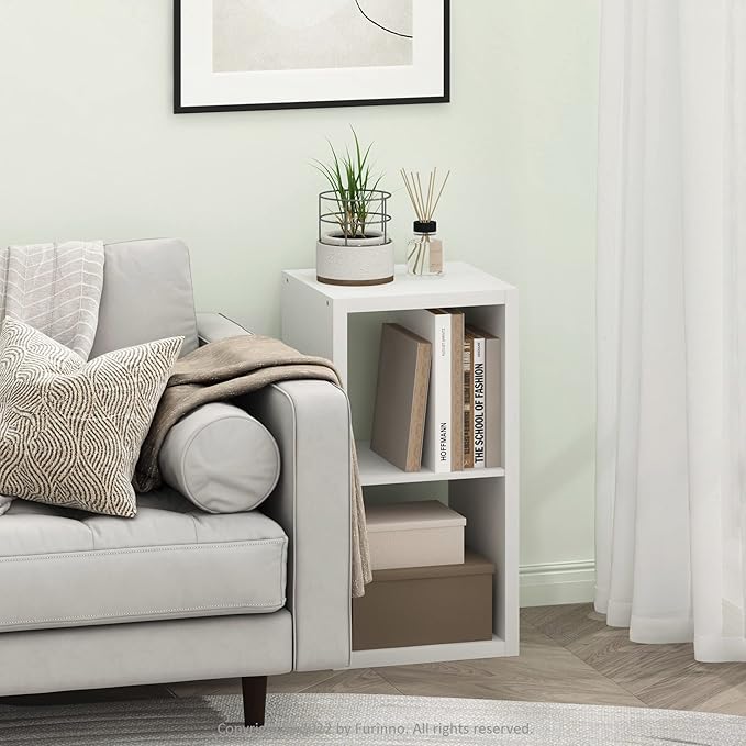 Furinno Cubicle Open Back Decorative Cube Storage Organizer, 2, White | 14.6" x 16" x 30", Horizontally & Vertically Reversible Bookcase with Open Back, for Living Room, Bedroom, Home Office