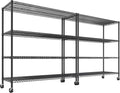 REIBII 75.62" H Storage Shelves 2480LBS Garage Shelving with Wheels Heavy Duty Metal Shelving for Storage Adjustable Pantry Shelf for Kitchen Garage Commercial, 75.62" H X 24.02" D X 55.52" W, 2PCS