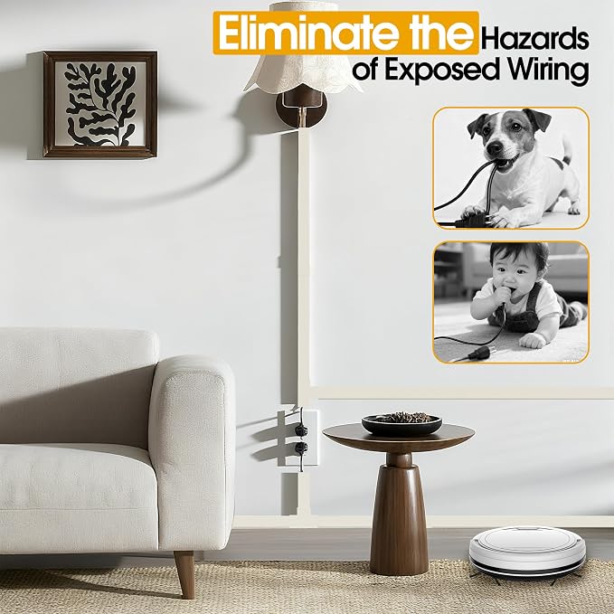 212.6in Cord Covers for 2-3 Wires on Wall, TV Cord Hider Wall, Paintable Cable Hider Raceway, Easier Set-up Wire Hider Wire Covers for Cords on Wall, Self-Adhesive Cable Cover, W0.95 H0.55in, Beige