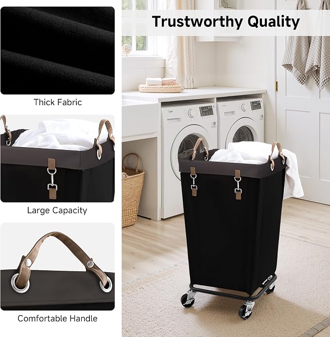 StorageWorks 110L Laundry Basket with Wheels, Large Rolling Hampers for Clothing Organizer, Dirty Clothes Basket for Hotel, Home, Closet, Dorm, Black