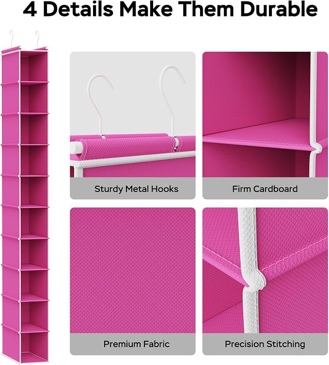 MAX Houser 10-Shelf Hanging Shoe Shelf Organizer, Hanging Shoe Storage for Closet, Slim Hanging Closet Organizer,10-Tier Narrow Hanging Storage Shelves or Closet Room-Pink