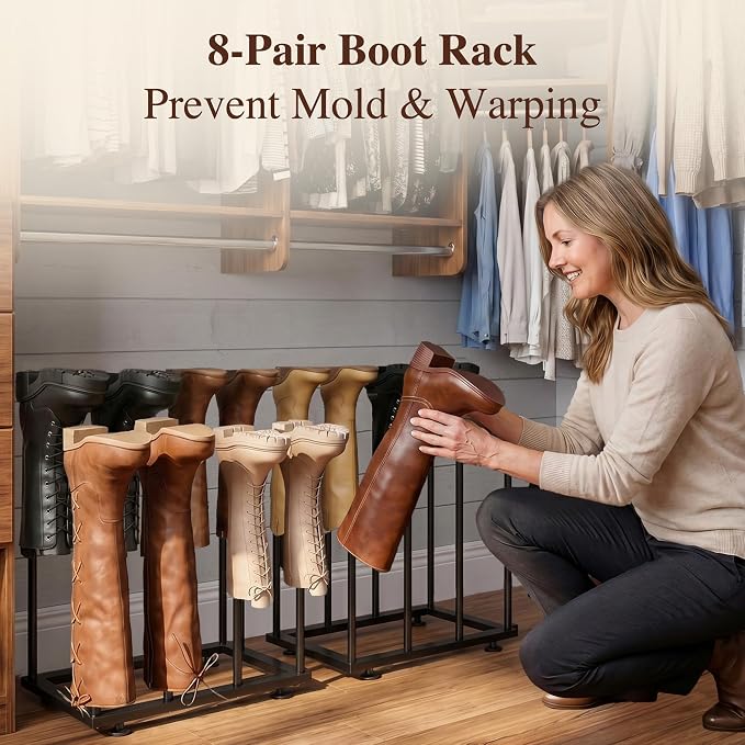 Shoe Rack Organizer, Free Standing Shoe Storage Shelf, Narrow Space-Saving Design for Tall Boot, Metal Boot Holder Organization for Closet, Entryway, Garage, Bedroom, Outdoor, Fits 8 Pairs