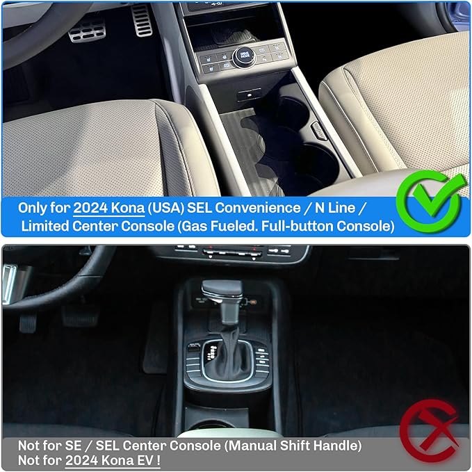 SXCY Fit for 2024 2025 2026 Hyundai Kona Center Console Organizer for 2024-2026 Hyundai Kona SEL Conv./ N-line Limited Accessories Console Organizer Tray 2024+ Kona Cupholder Console Organizer Black