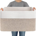 JMvicyroam Woven Blanket Basket,96L Large Storage Bin for Blankets Toys Clothes,Decorative Rope Basket for Living Room Bedroom with Handles, White&Oatmeal