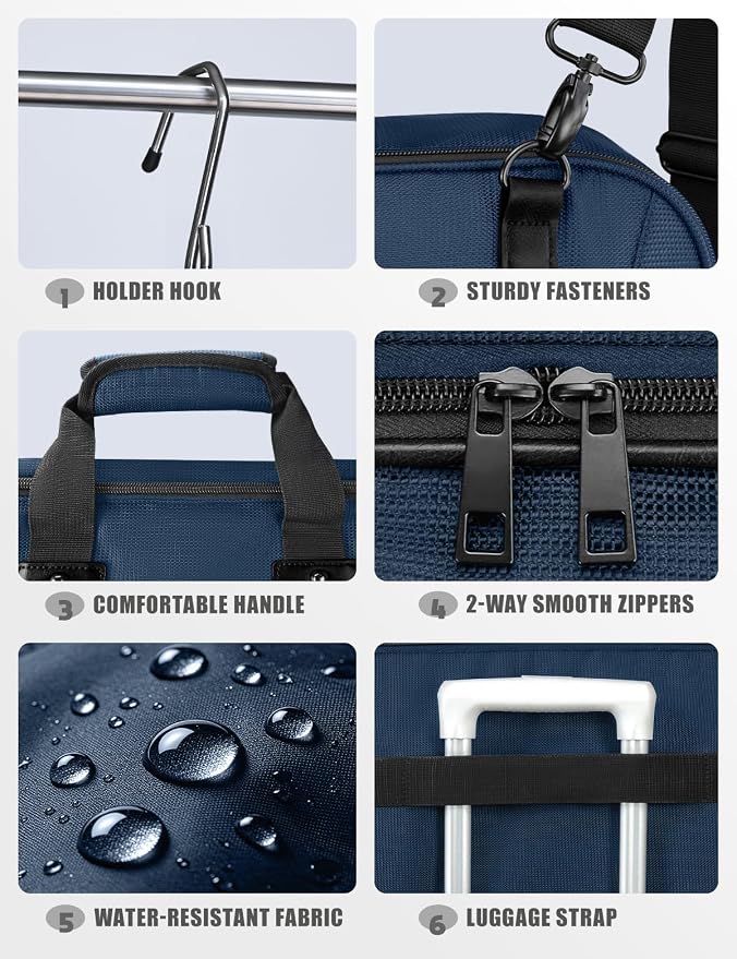 Noozion Garment Bag for Travel, Large Carry On Suit Bag for Business Up to 3 Suits, Wrinkle Free Garment Bag for Hanging Clothes with Shoulder Strap, Laptop Compartment, and Wet-Dry Pocket
