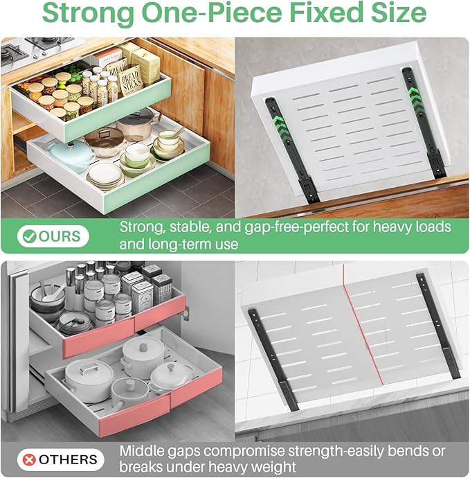 Pull out Cabinet Organizer, 21"Deep, 16.9"Wide Full-Extension Heavy Duty Slide out Drawers with Nano Adhesive, Roll Out Shelf Sliding Cabinet Storage for Kitchen, Bathroom, Pantry, Under Sink(White)