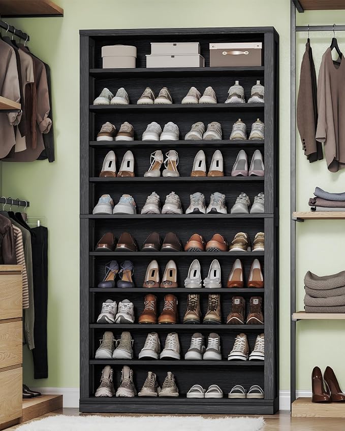 Hzuaneri Shoe Storage Cabinet,10 Tiers Farmhouse Tall Shoe Cubby Organizer | Freestanding Shoe Cabinets, Wooden Shoes Rack with Cubby, 36-40 Pairs, for Entryway, Living Room, Black SR59204X