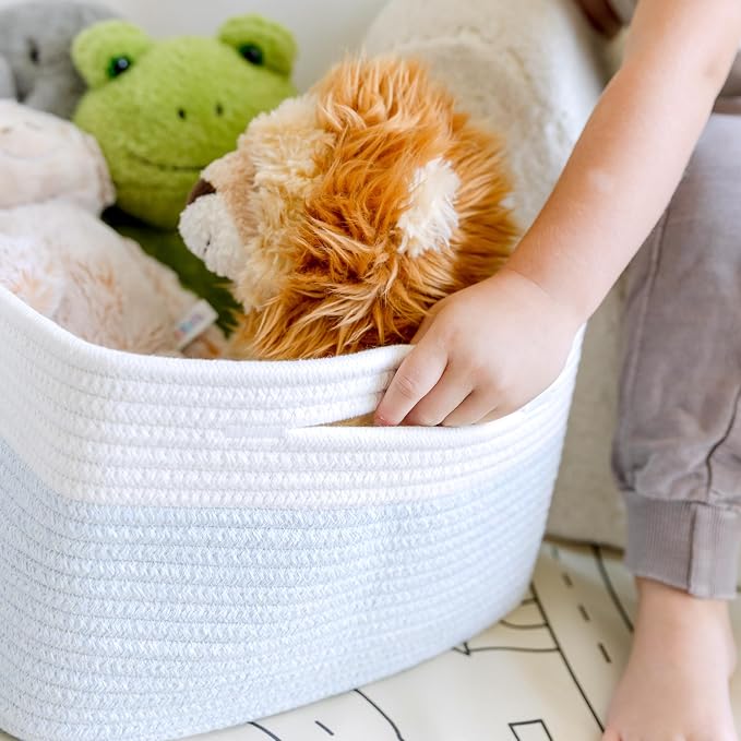 NaturalCozy Storage Baskets 16.8”x13”x7.6” Cotton Rope Woven Baskets for Organizing 3-Pack | Toy Storage Bins | Basket for Shelves, Laundry, Blanket, Clothes, Closet, Kitchen, Bathroom, Gifts