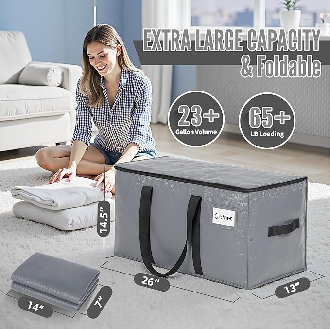 BAGAIL Heavy Duty Moving Bags with Strong Handle, Extra Large Moving Boxes, Storage Tote for Clothes, College Moving Supplies(Grey, 6 Pack)