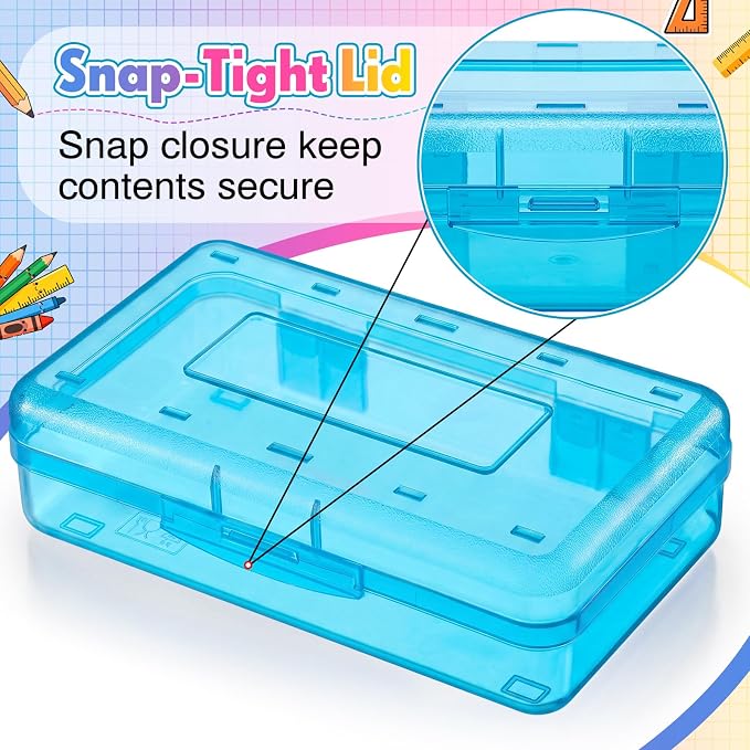 Blulu 6 Pack Large Plastic Pencil Case Box Clear Pencil Boxes Bulk Hard Crayon Box Storage with Snap Lids 8.1 x 4.7 x 2.2 Inch Painting Organizer Classroom Stationery School Supplies (Colorful)
