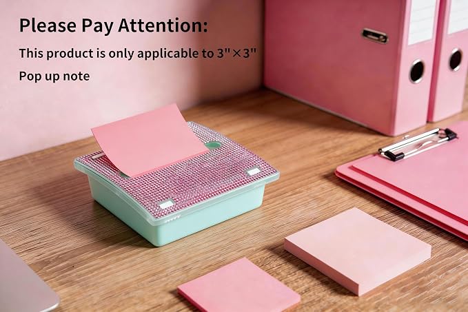 Pop up Sticky Note Holder Rhinestone Self Sticky Note Dispenser 3×3 Post it Dispenser for Pink Office Desk Accessories and Supplies,Teacher Gifts(White Pink)