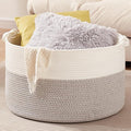 OIASKET Large Blanket Storage Basket for Living Room, 22.8" x 22.8" x 13" Woven Cotton Rope Basket with Handles, Baby Toy Storage, Laundry Hamper for Clothes, Pillows, Towels-Grey and White