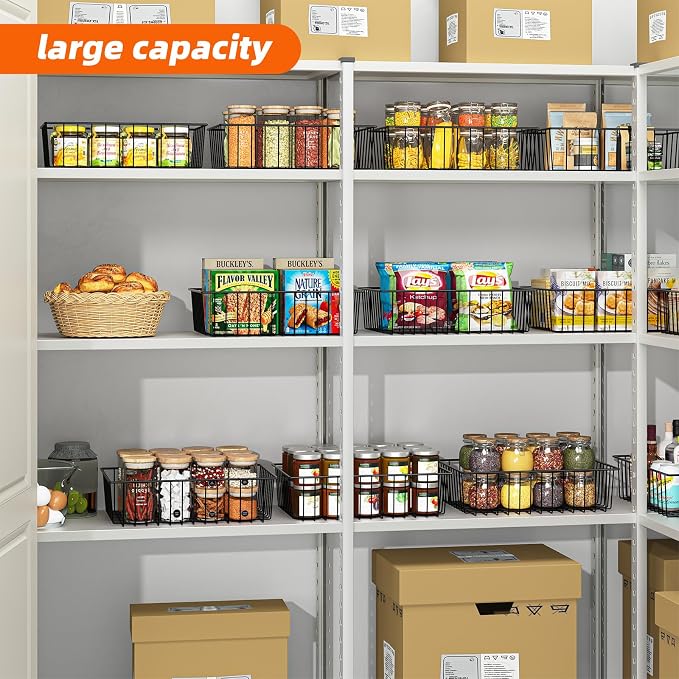 Simple Trending 12 Pack Extra Large Wire Storage Baskets, Pantry Organization for Cabinets, Metal Basket Kitchen, Garage