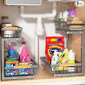 Liuoud Under Sink Organizer 2 Pack, 2 Tier Slide Out Large Capacity Height Adjustable Under Sink Organizers and Storage for Kitchen Bathroom Cabinet, Grey