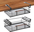 Home Zone Living Pull-Out Kitchen Cabinet Under Shelf Drawer Organizer | Steel Mesh Basket Frame with Wooden Handle, 17" x 11" x 7", Black