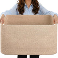 Large 75L Woven Laundry Basket, Collapsible Cotton Rope Storage Hamper for Blankets, Toys, Dirty Clothes, Rectangle Nursery Basket for Living Room, Bedroom, Baby Room - Brown