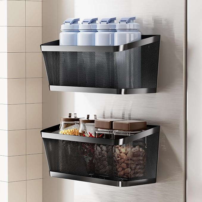 2Pcs Magnetic Spice Rack for Refrigerator, Magnetic Shelves(Extra Large) | Powerful Magnet Hanging Basket Holder, Magnetic Organizer Shelf for Fridge, For Seasonings Fruit Vegetables Coffee Beans