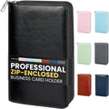 Sooez Zip-Enclosed Business Card Holder Organizer, Professional Credit Card Case Book for Women Men, 240 Capacity, Premium Vegan Leather Gift Card Organizer Storage, 7.87"×4.92"×1.57", Black
