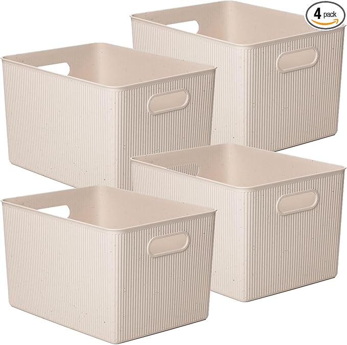 Superio Eco-Friendly Decorative Plastic Basket Open Home Storage Bins Organizer Baskets, X-Large (4 Pack) Container Boxes for Organizing Closet Storage Bins for Shelves Drawer Shelf 22 Liter