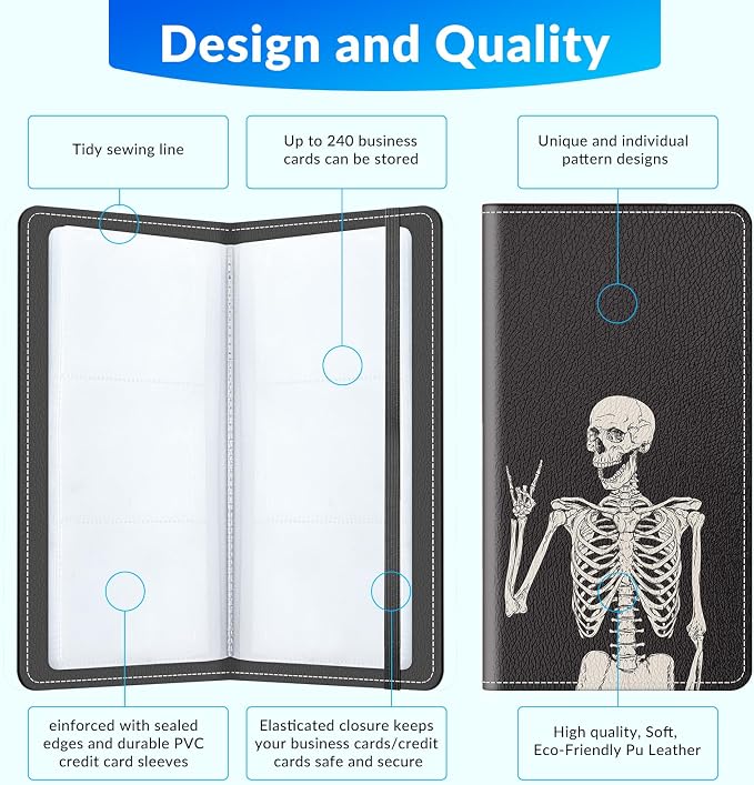 Pu leather business card organizer， 240 Capacity business card holder organizer，Credit card holder for women and men