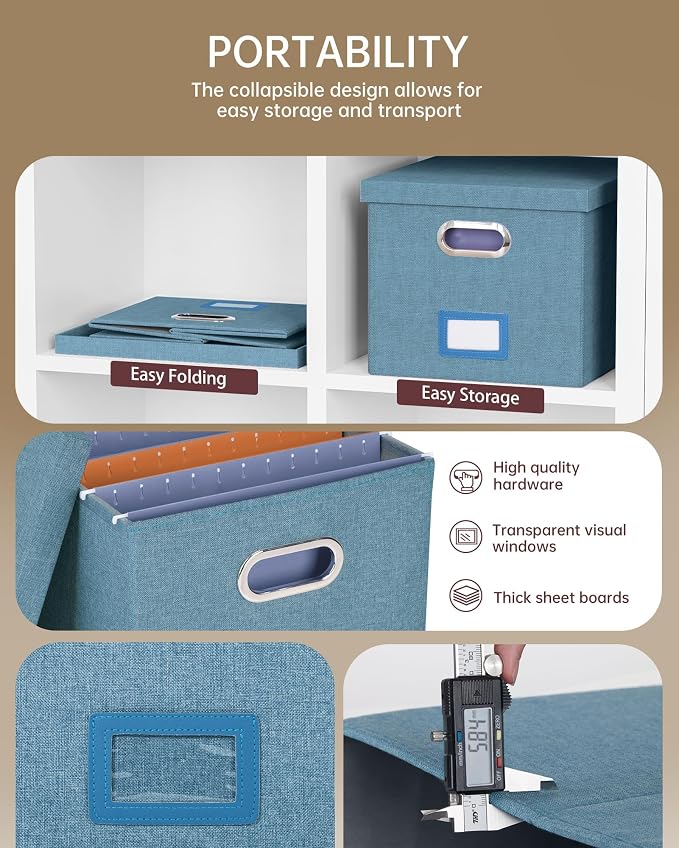 Oterri 4 Pack File Storage Organizer, Document Organizer, Portable File Box with Lid, Fit for Letter/Legal File Folder Storage,Dark Blue-Box only