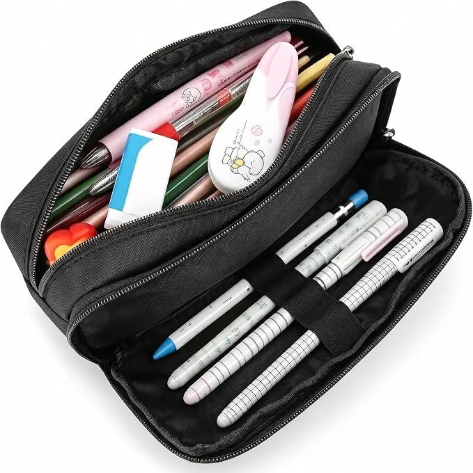 Della Gao Pencil Case, Large Pencil Pouch Nylon Pencil Box for Office Stationery Organizer, Multifunctional Pencil Bag for Men Women