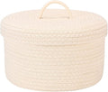Sea Team Round Cotton Rope Storage Basket with Lid, Lidded Woven Storage Bin, Nursery Storage Container, Diaper Caddy, Baby Shower Basket, Box, Organizer, 11.8 x 11.8 x 6.7 Inches (Medium, Cream)