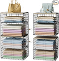 4-Tier Widened Closet Organizers and Storage, Extra Long Stackable Closet Shelf Organizer with Adjustable Dividers and Wood Top, Large Closet Storage Basket for Clothes, Jeans, Wardrobe Organization