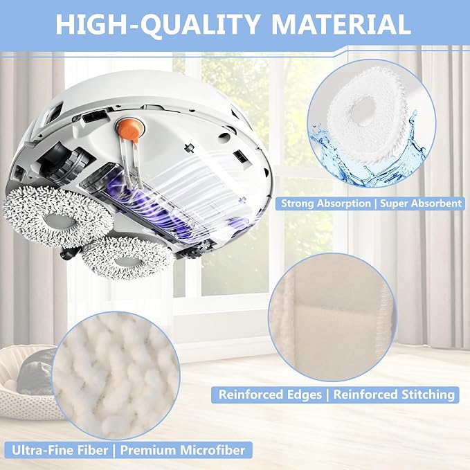 2 Pcs Mop Pad Holders and 6 Pcs Mop Pads | Compatible with Narwal Freo,Freo Pro,Freo X Ultra,Freo Z Ultra,Freo Z10 | Washable Reusable Microfiber Household Robot Vacuum Mop Replacement Parts