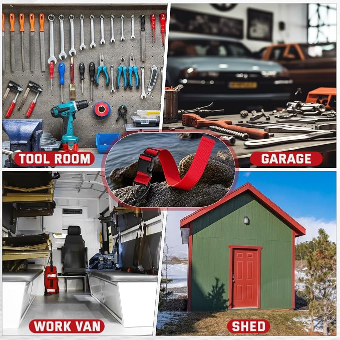 6 Pack 17 Inch Adjustable Extension Cord Holder Organizer with Triangle Clips for Garage Organization and Storage Heavy Duty Extension Cord Hanger for Men Workshop (Red)