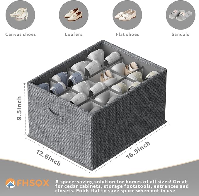 FHSQX 2 Pack Shoe Organizer for Closet,Foldable Shoe Organizer,Fits up to 24 Pairs,Storage Containers With Bottom Support for Shoes