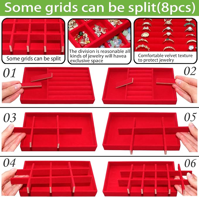 Earring Organizer Stackable Jewelry Storage Box Jewelry Drawer Organizer Removable Display Tray Organizer for Necklace Earring Ring
