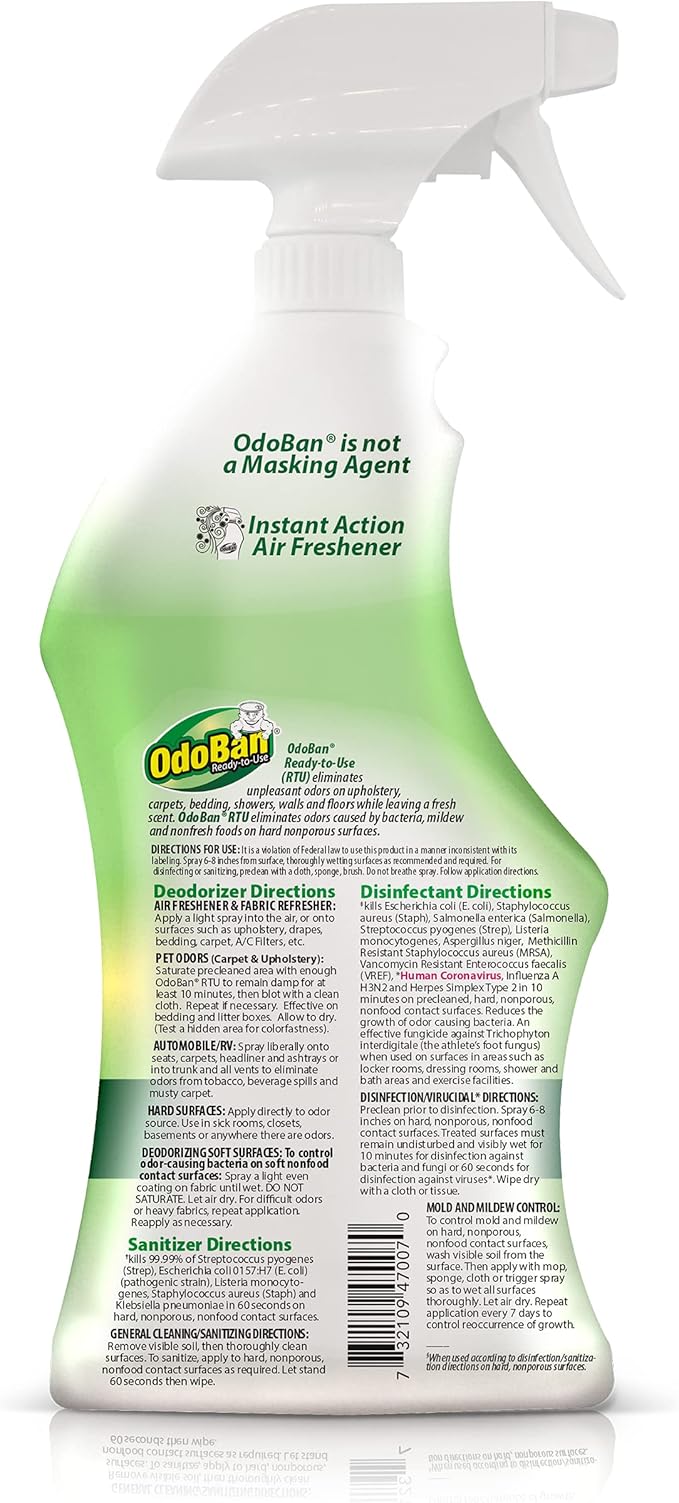 OdoBan Ready-to-Use Disinfectant and Odor Eliminator, Set of 3, 4 Ounce Travel Spray, 32 Ounce Spray, 1 Gallon Concentrate, Original Eucalyptus Scent