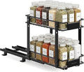 SONGMICS 2 Tier Pull Out Spice Rack for inside Cabinets, Steel | Spice Organizer, Slide Out Cabinet Organizer, for Kitchen Cabinet Storage, Black UKCS117B101