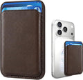 Magnetic Wallet Phone Card Holder for Phone Case with Mag-Safe, Stronger Magnetic RFID Leather Phone Wallet Stick on Series of iPhone 17/16/15/14/13/12 and Pro/Promax, Dark Brown