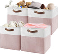 Patvingot Fabric Storage Cubes 13", 4 Pack, with PU Pull Handles,Foldable | For accessories on cube shelves or in closets; reinforced opening, pull-out access, folds flat when empty,white and pink