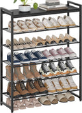 6 Tier Shoe Rack Organizer for 24-30 Pairs, Tall Metal Shoe Storage Shelf with Wood Top, Adjustable Boot Space, Narrow Design for Entryway Closet,Black
