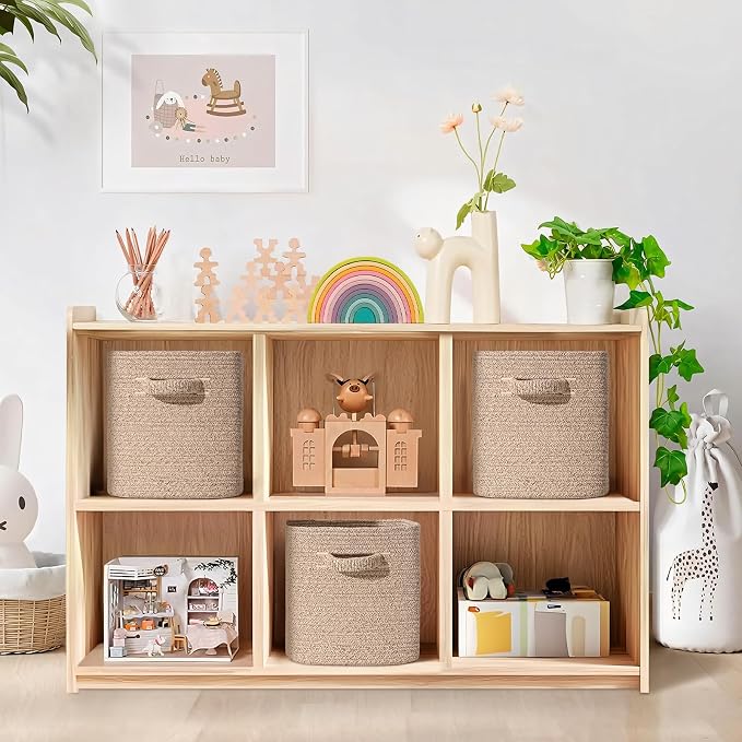 11 Inch Storage Cubes, 6 Pack Cube Storage Bins for Organizing, Cotton Rope Woven Baskets for Shelves, Bathroom, Kids Room, Closets, Baby Nursery