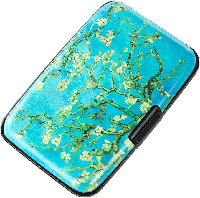 Credit Card Holder, Metal Card Wallet RFID Blocking Mini Slim Aluminum Business Hard Card Case for Women Men (Vincent van Gogh Almond Blossoms)