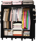 Portable Closet Wardrobe Closet for Hanging Clothes with 3 Hanging Rods for Bedroom, Non-Woven Fabric Clothes Closet for Living Room Easy Assemble (Black, 3 Columns, 51.2 inch Width)