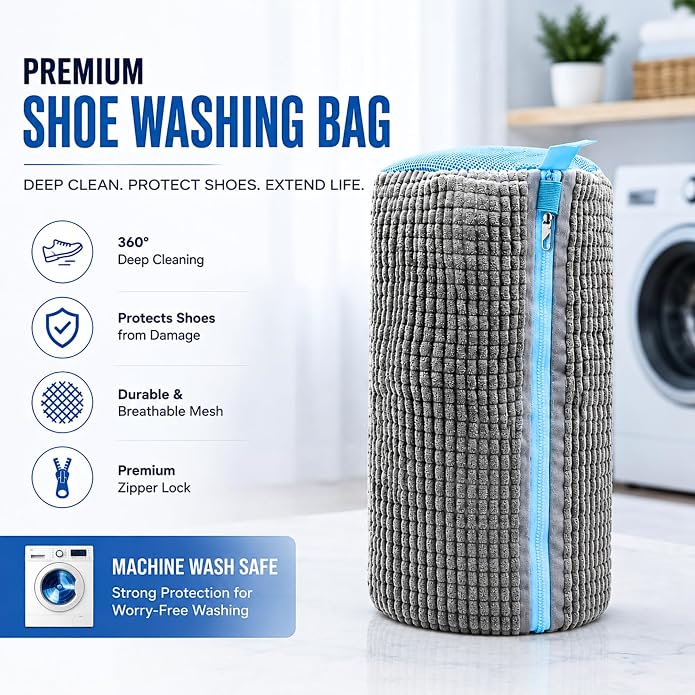GEWON Shoe Washing Machine Bag for Wash & Dry, 4-in-1 Kit 2 Chenille Sneaker Laundry Bags + 2 Dust Bags, Self-Locking Zipper