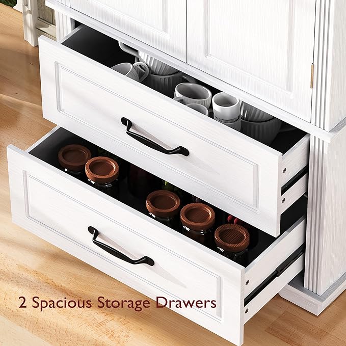 Amposei Farmhouse Kitchen Pantry Cabinet 71-Inch Tall Freestanding Pantry Storage Cabinet Cupboard with Adjustable Shelves for Kitchen Laundry Living Dining Room, White