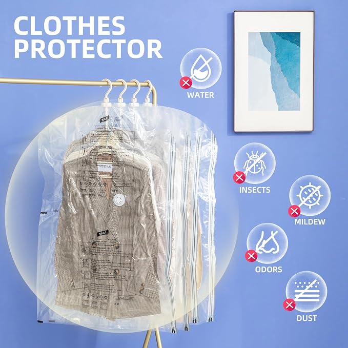 Hanging Vacuum Storage Bags, 4 Pack Short Size 41.3 x27.6 inch, Vacuum Seal Bags for Clothing, Space Saver Garment for Short Clothes, Coats, Suits, Dresses, Closet Oragnization and Storage