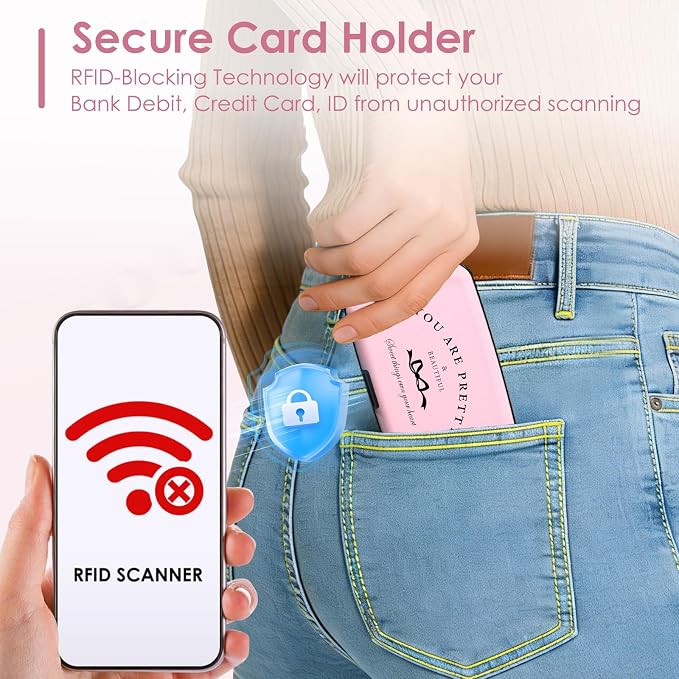 Credit Card Holder Pink, RFID Wallet Women Pocket Small Card Holder, You Are Pretty Travel Business Card Case Metal RFID Blocking Card Organizer for Women Men