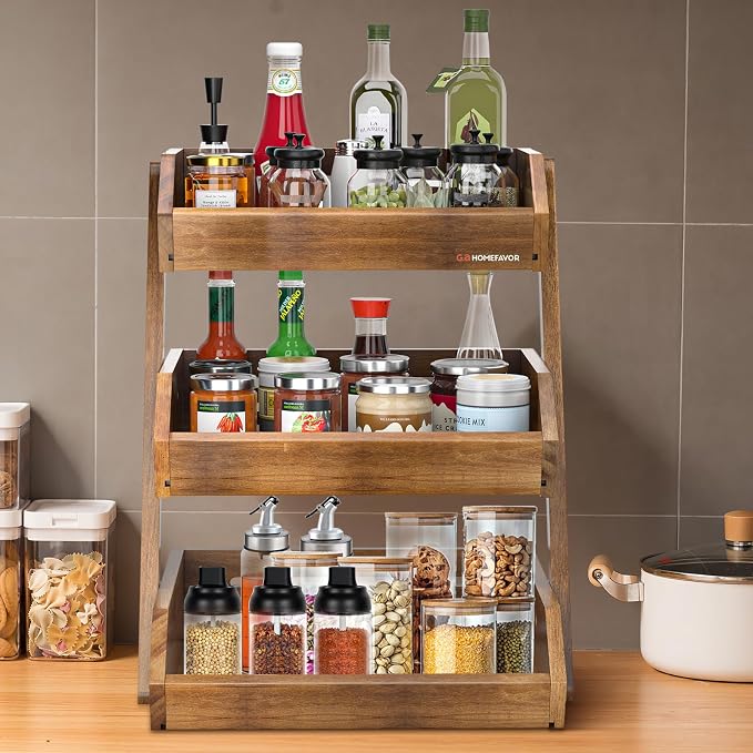 G.a HOMEFAVOR Fruit Basket: 3-Tier Acacia Wood Fruit Bowl for Kitchen, Fruit Stand Storage Holder for Vegetables and Snack Home Kitchen Countertop Organizer (Self-assembly)