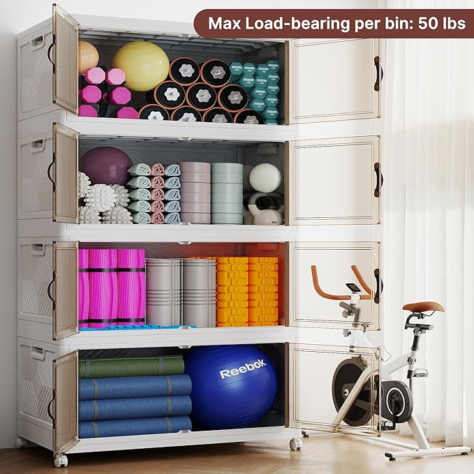 940QT Extra Large Stackable Storage Bins with Lids & Wheels & Door, 235Gal Foldable Collapsible Closet Organizers, Plastic containers drawers for bedroom Dorm